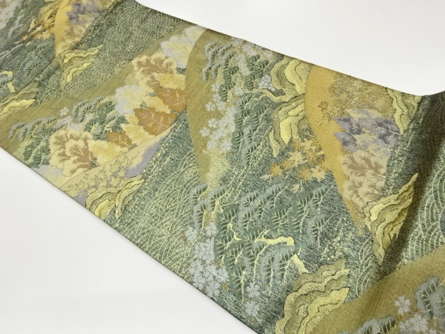 JAPANESE FUKURO OBI / WOVEN MAPLE LEAVES & SAKURA